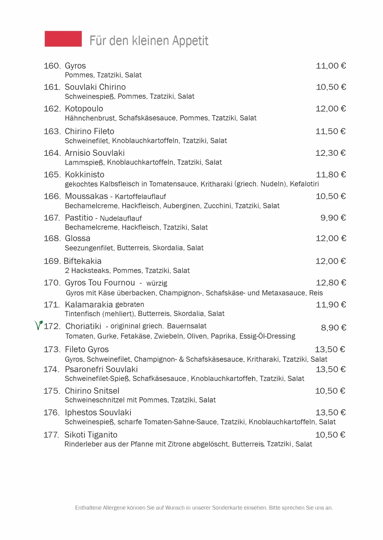Speisekarte für den kleinen Appetit
